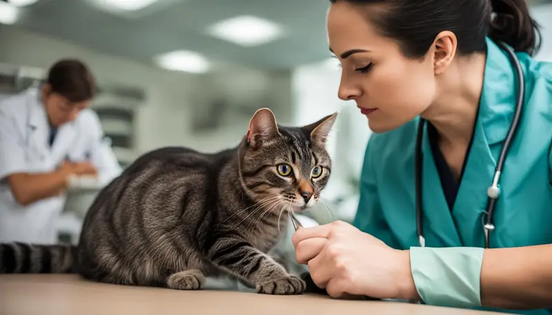veterinarian examining cat