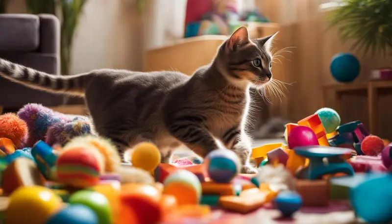 cat playing with toys