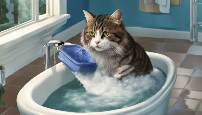 bathing a cat at home