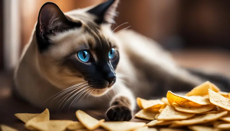 cat eating tortilla chips