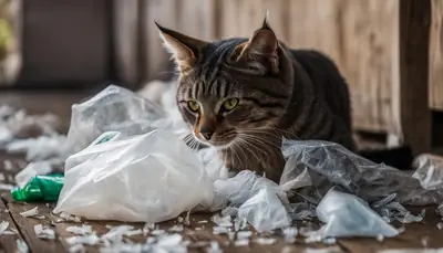 cat chewing habit and plastic bags