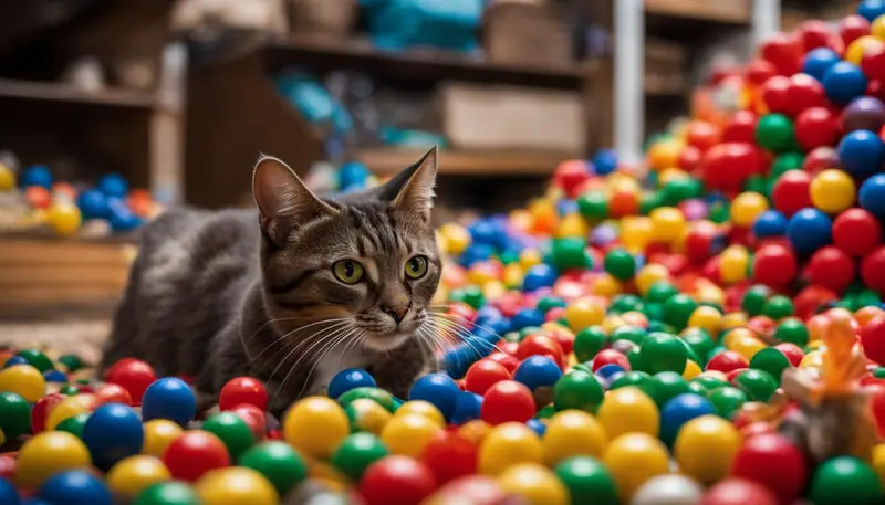 Cat playing with toys