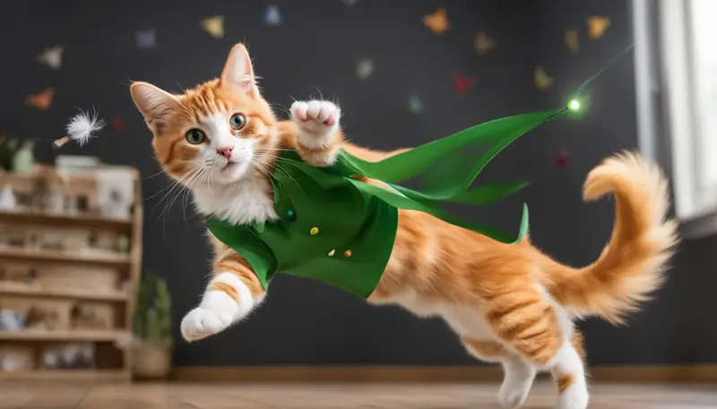 cat playing with a feather wand
