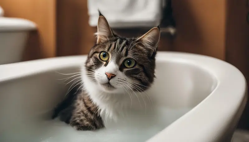 cat playing in the bathroom