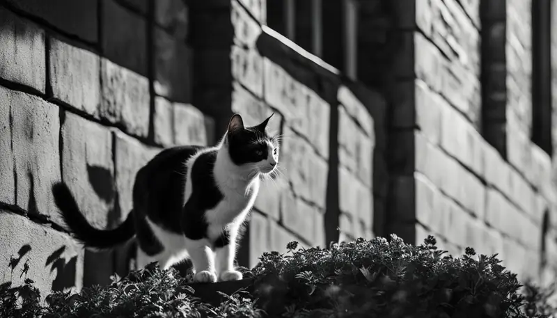 Cat jumping on a wall