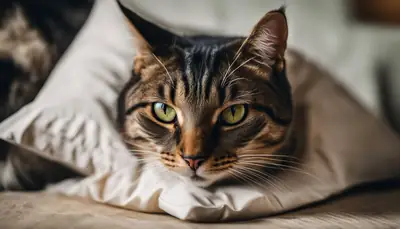 cat licking pillow