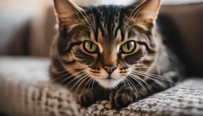 cat licking the couch