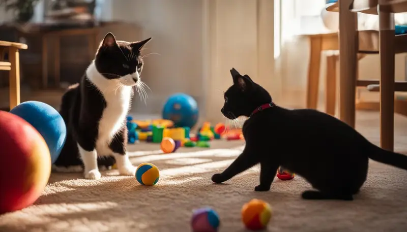 Cat and dog playing