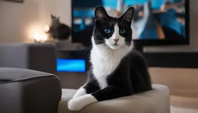 cat sitting in front of TV