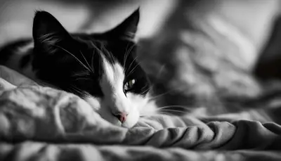 cat sleeping at the foot of the bed