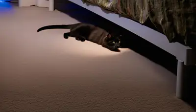cat hiding under the bed