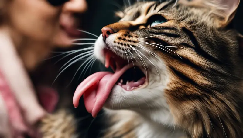 Cat licking hair