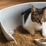 cat playing in litter box
