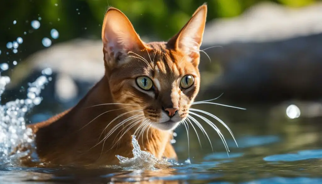 Abyssinian cat in water