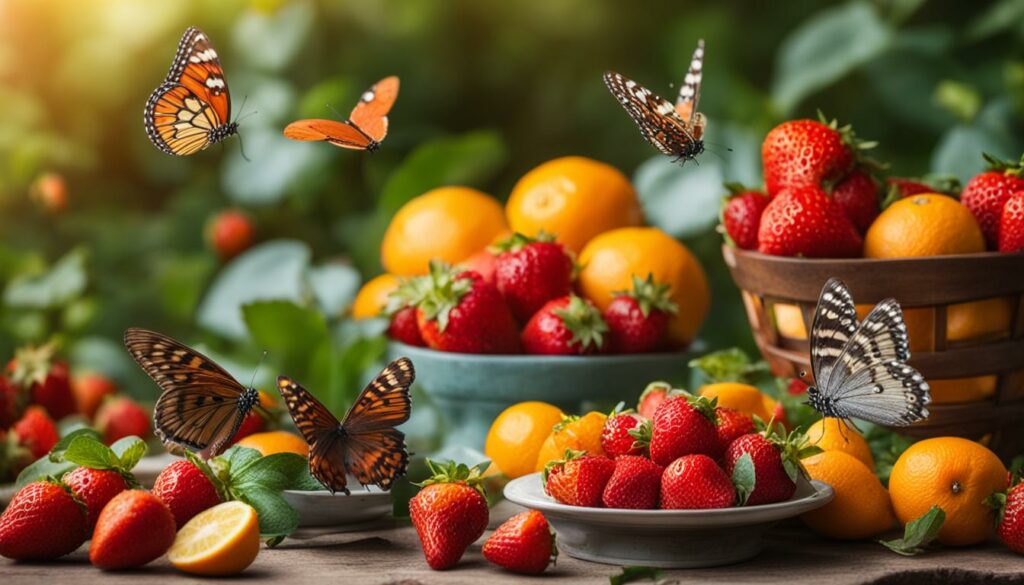 Butterflies feeding on fruit