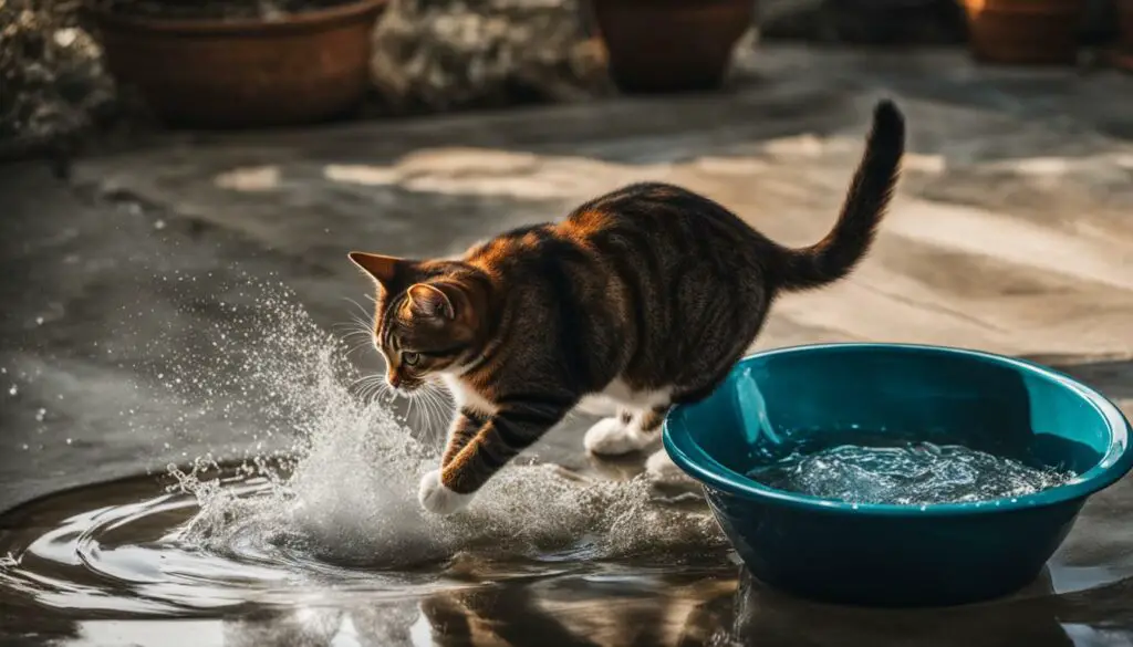 Cat burying behavior and water
