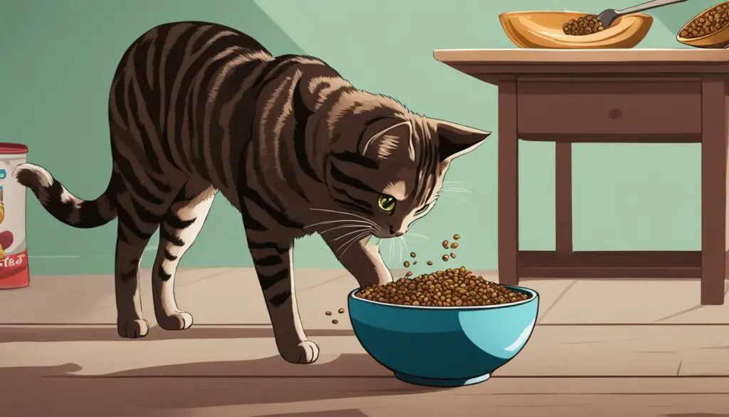 Cat eating dog food