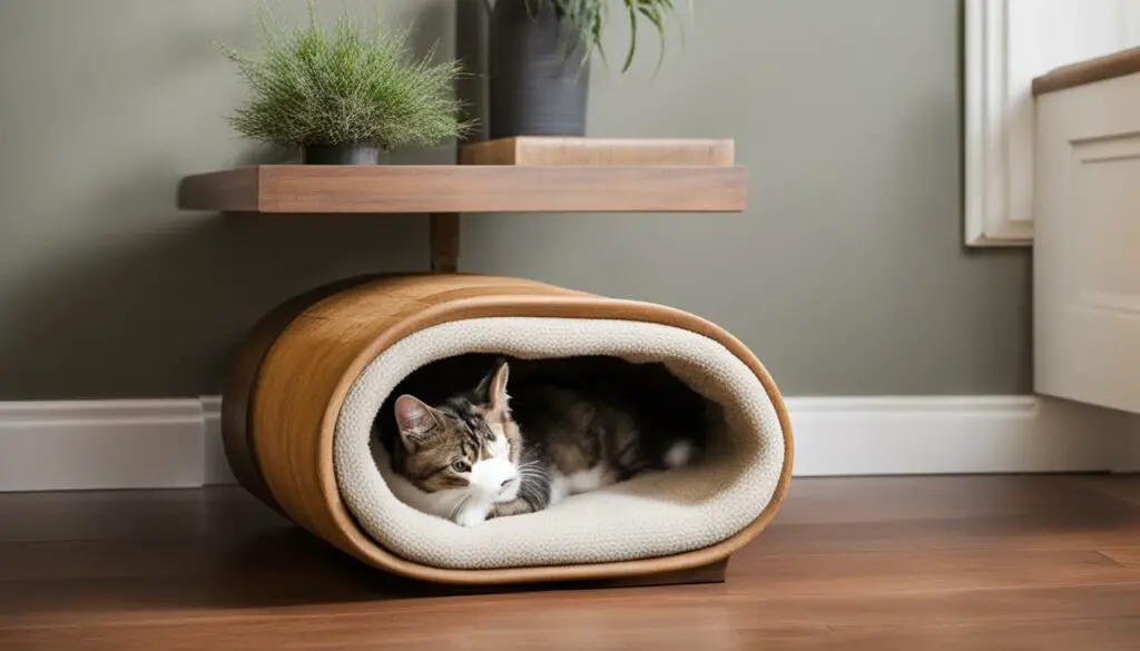 Cat hiding in a cozy hiding spot