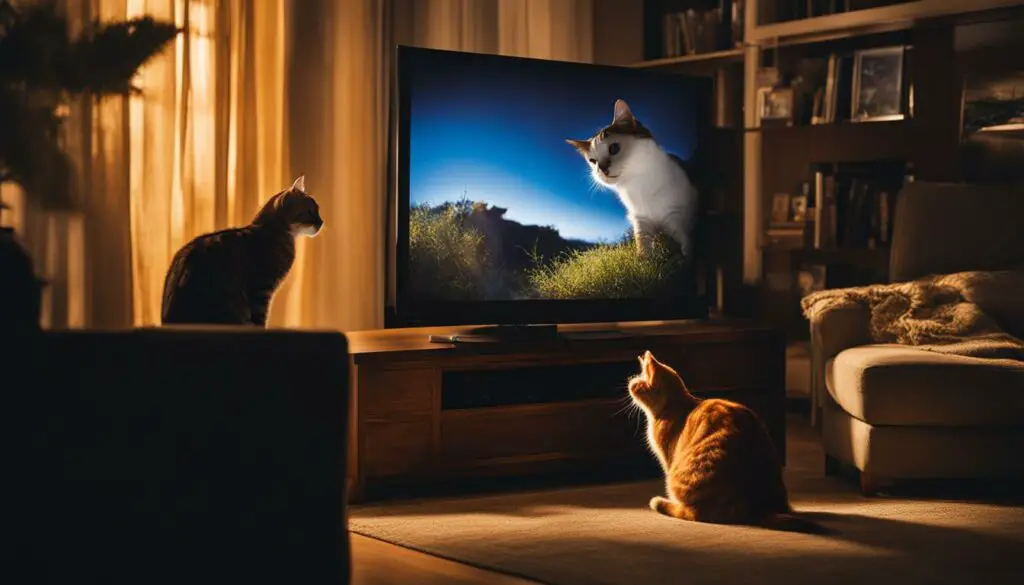Cat jumping at TV screen