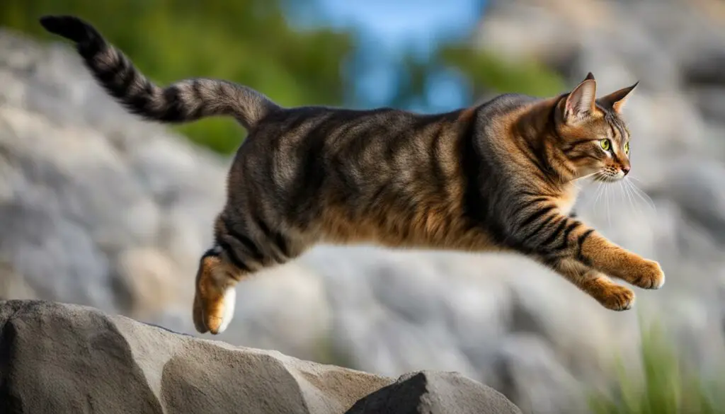 Cat jumping over a ledge