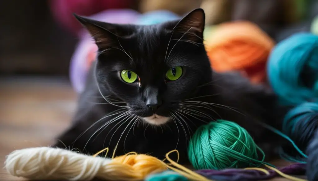 Cat playing with a ball of yarn