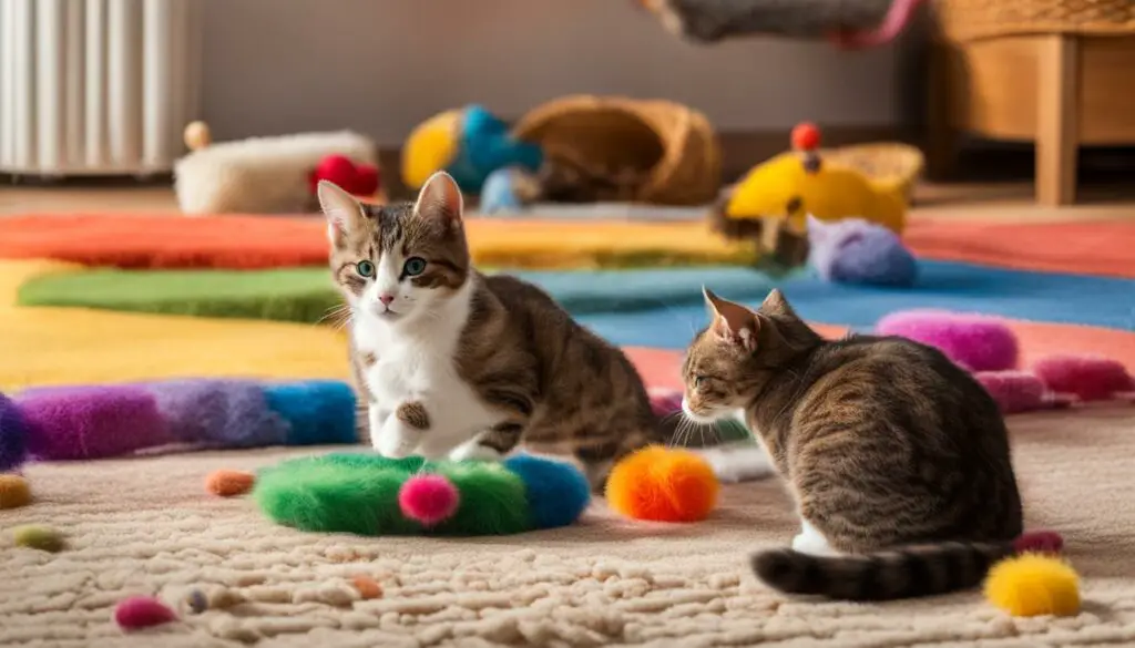 Cat playing with toys