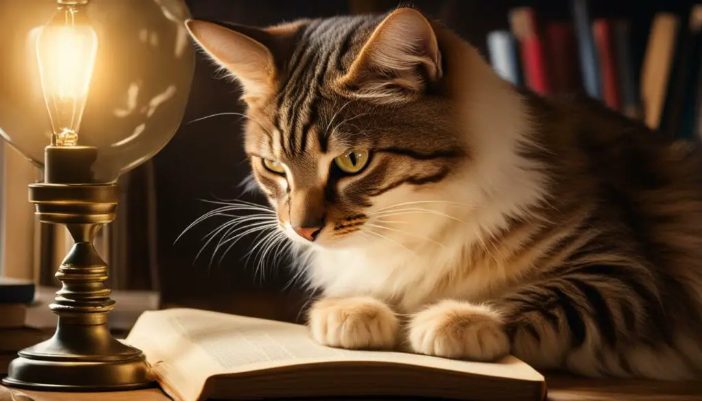 Cat studying with a book