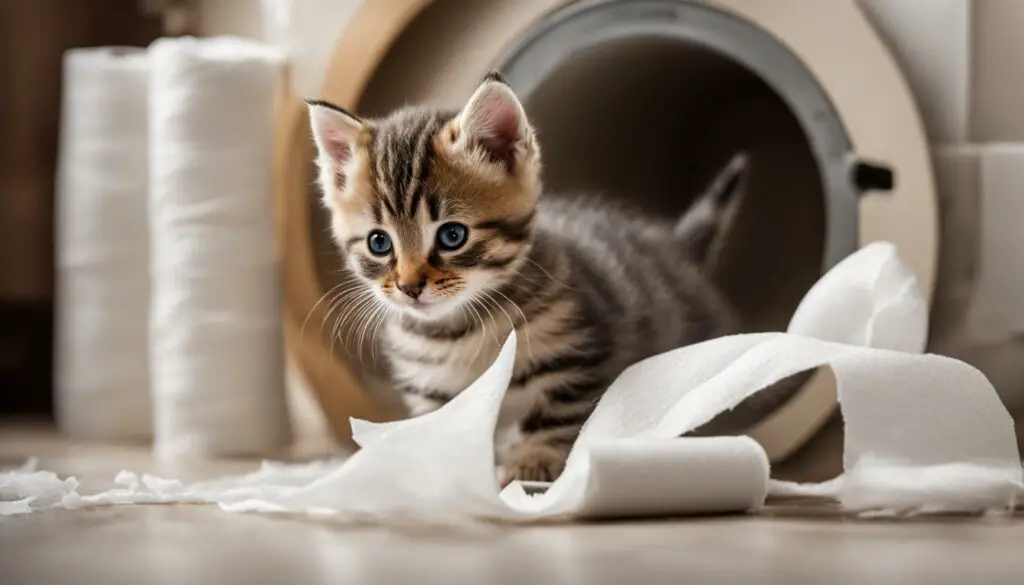 Cats playing with toilet paper
