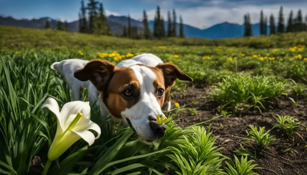Easter lilies and dog