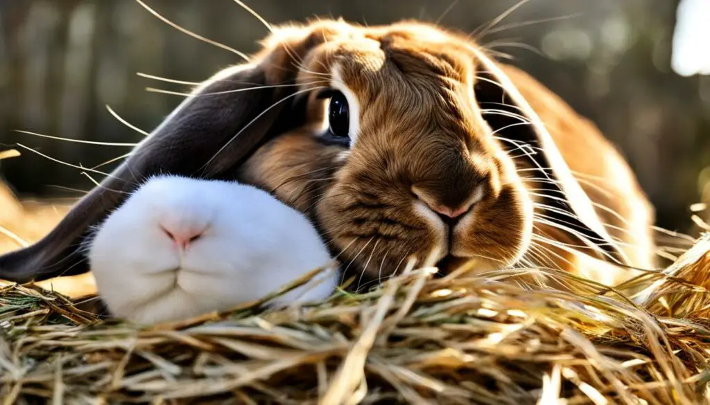 French Lop eating hay