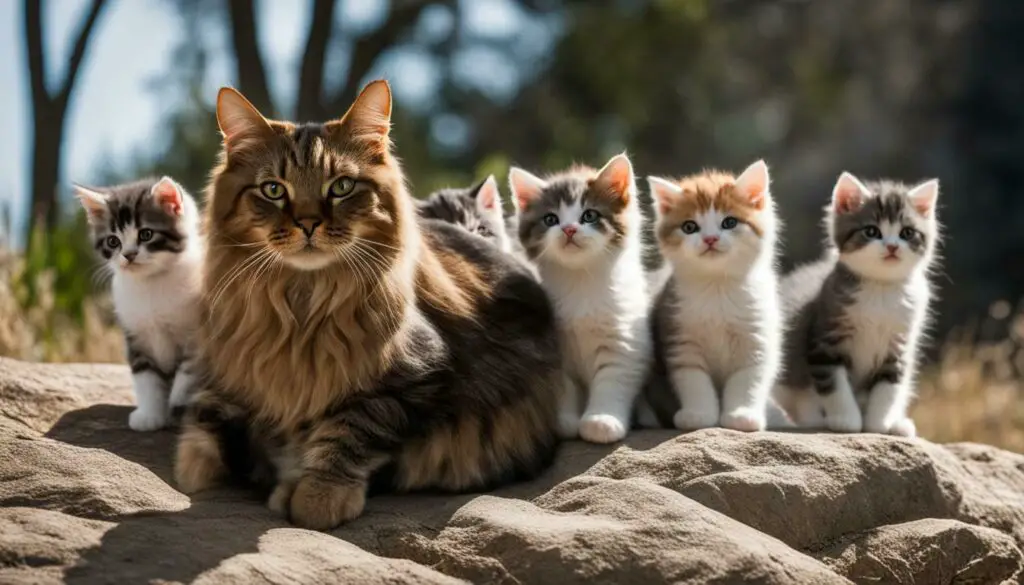 Male cat with kittens