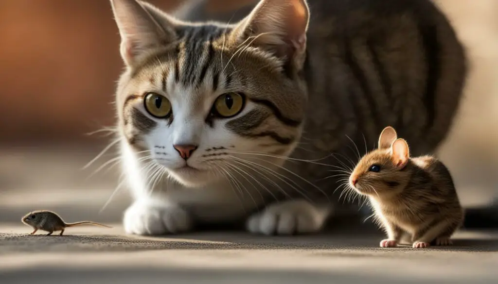 Non-lethal cat and mouse encounter