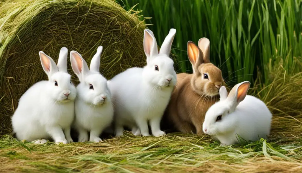 Rabbits eating grass hay