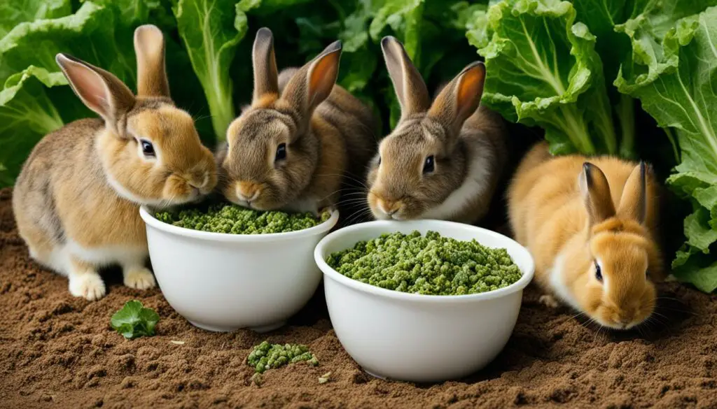 Rabbits eating pellets