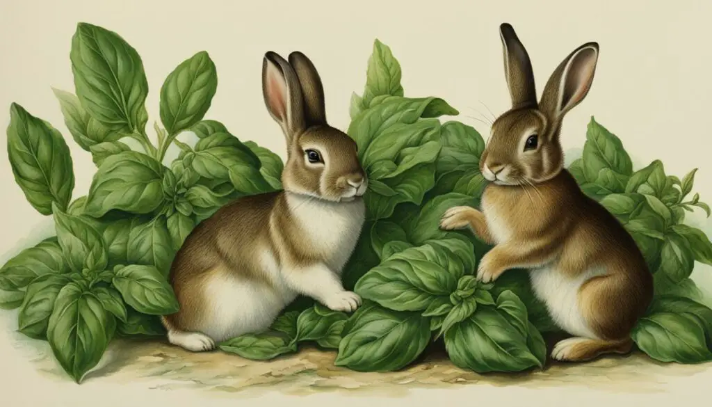 Rabbits munching on fresh basil
