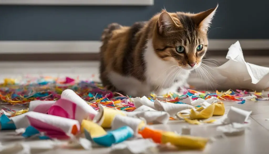 Redirecting cat's destructive behavior with toilet paper
