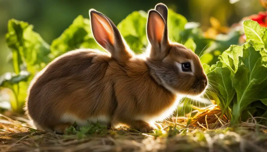 baby rabbit eating fresh greens