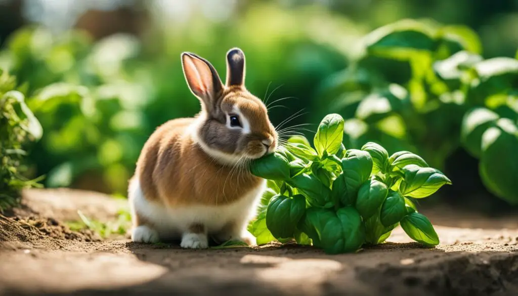 bunny eating basil