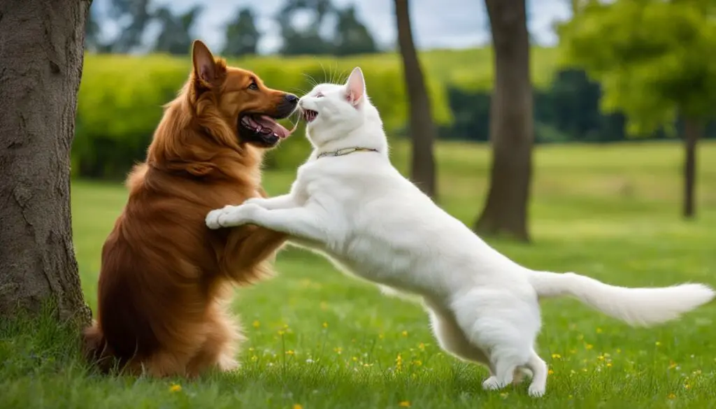 cat and dog playing
