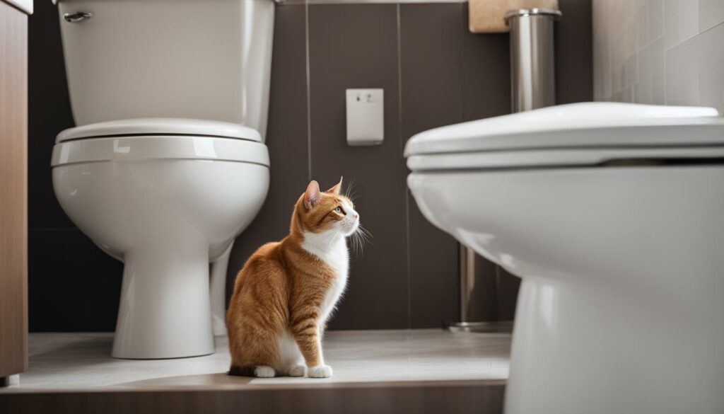 cat behavior while using the bathroom