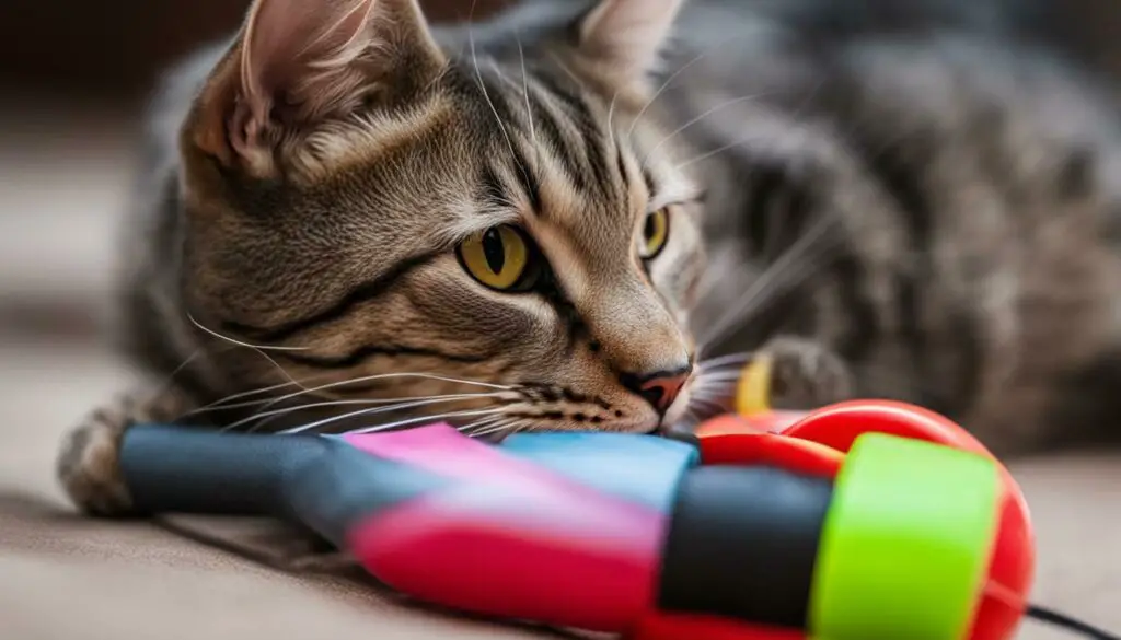 cat biting a toy