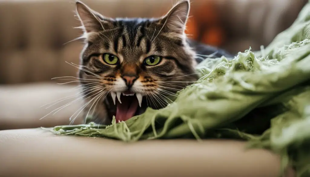 cat chewing on fabric