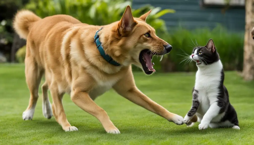 cat defends against dog