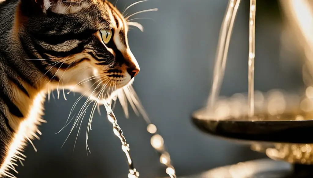 cat drinking from a water fountain