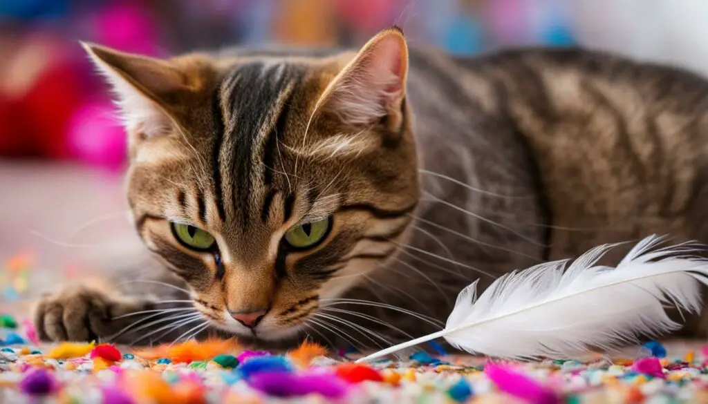 cat eating feather