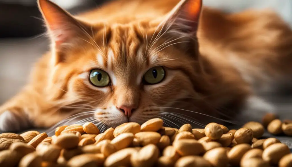 cat eating peanuts