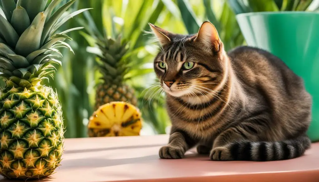 cat eating pineapple