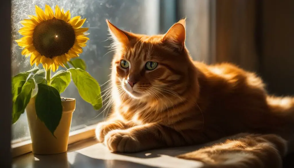 cat eating sunflower seeds