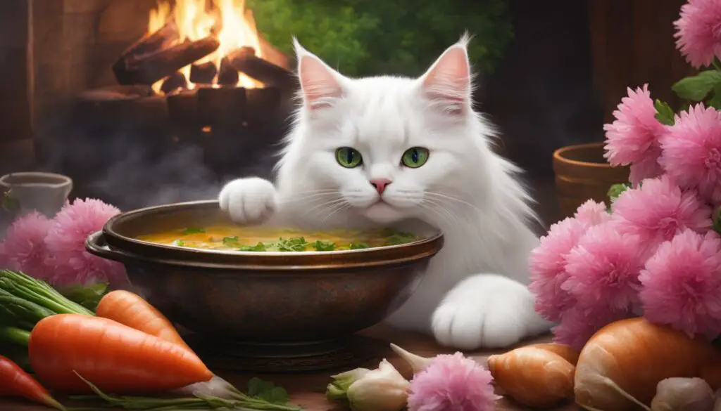 cat enjoying a bowl of homemade broth