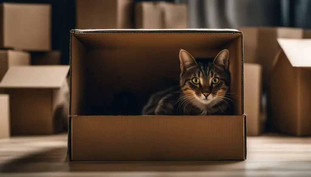 cat hiding in a box